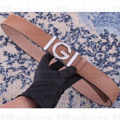 Gucci Width 3.8cm Leather Signature GG Belt with Single G Buckle Brown 2019