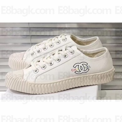 Chanel Logo Print Canvas Sneakers Creamy 2019