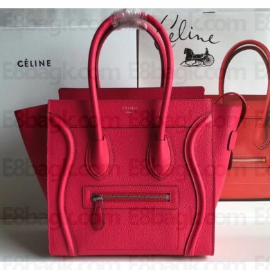 Celine Micro Luggage Bag in Original Drummed Calfskin Red
