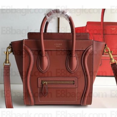 Celine Nano Luggage Bag in Original Smooth Calfskin Caramel with Removable Shoulder Strap