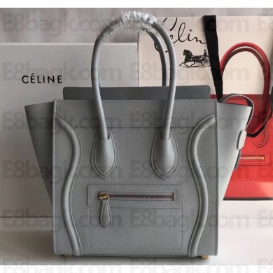 Celine Micro Luggage Bag in Original Drummed Calfskin Light Gray