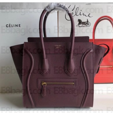 Celine Micro Luggage Bag in Original Drummed Calfskin Burgundy