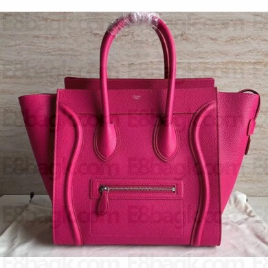 Celine Mini Luggage Bag in Original Drummed Calfskin Fuchsia