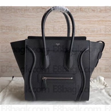 Celine Micro Luggage Bag in Original Drummed Calfskin Black/Silver