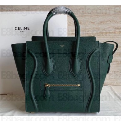 Celine Micro Luggage Bag in Original Drummed Calfskin Dark Green