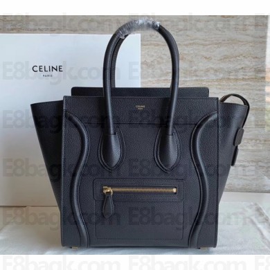 Celine Micro Luggage Bag in Original Drummed Calfskin Black/Gold