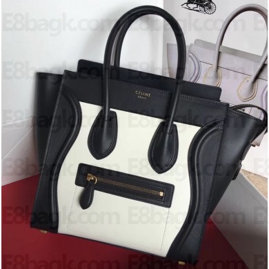 Celine Micro Luggage Bag in Original Smooth Calfskin Black/White