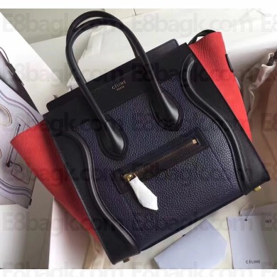 Celine Micro Luggage Bag in Original Black/Drummed Navy Blue/Crinkled Red