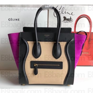 Celine Micro Luggage Bag in Original Black/Drummed Beige/Suede Light Purple