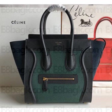Celine Micro Luggage Bag in Original Black/Drummed Green/Suede Blue
