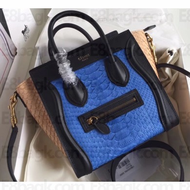 Celine Python Luggage Nano Bag Blue/Black/Apricot