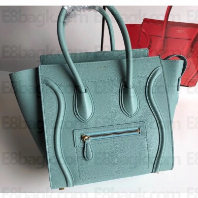Celine Micro Luggage Bag in Original Drummed Calfskin Ice Green