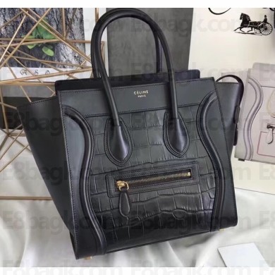 Celine Micro Luggage Bag in Original Black/Croco Pattern