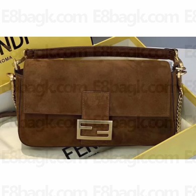 Fendi Suede Leather Medium Baguette Bag Brown 2019