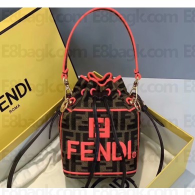 Fendi Roma Amor Fabric FF Motif Mon Tresor Mini Bucket Bag Brown/Red 2019