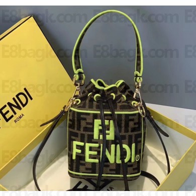 Fendi Roma Amor Fabric FF Motif Mon Tresor Mini Bucket Bag Brown/Green 2019