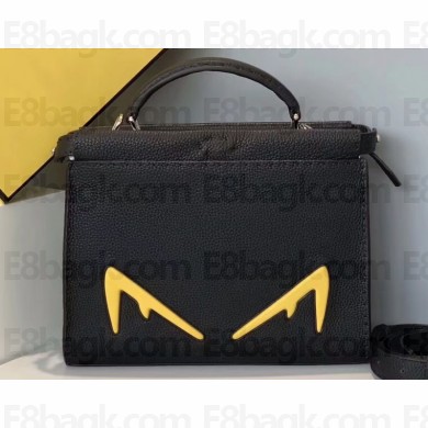 Fendi Roman Leather Bag Bugs Mini Peekaboo Fit Messenger Bag Black/Yellow Diabolic Eyes 2019