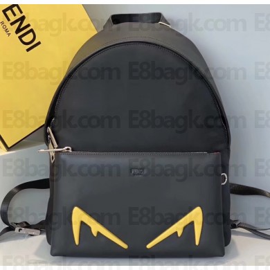 Fendi Bag Bugs Large Backpack Bag with Front Pocket Black/Yellow Diabolic Eyes 2019