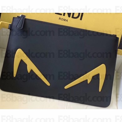 Fendi Bag Bugs Slim Pouch Clutch Bag Black/Yellow Diabolic Eyes 2019