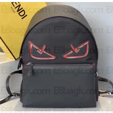 Fendi Bag Bugs Large Backpack Bag with Front Pocket Black/Red Diabolic Eyes 2019