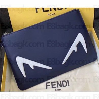 Fendi Bag Bugs Slim Pouch Clutch Bag Blue/White Diabolic Eyes 2019