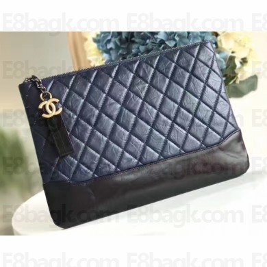 Chanel Aged Calfskin Gabrielle Pouch Clutch Small Bag A84287 Navy Blue