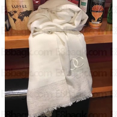Chanel CC Logo Cashmere Scarf 90x200cm White 2019