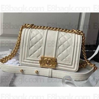 CHANEL Grained Shiny Calfskin & Gold-Tone Metal White Small BOY Handbag A67085 2024