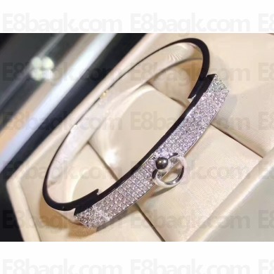 Hermes Collier de Chien Bracelet with Diamonds Silver