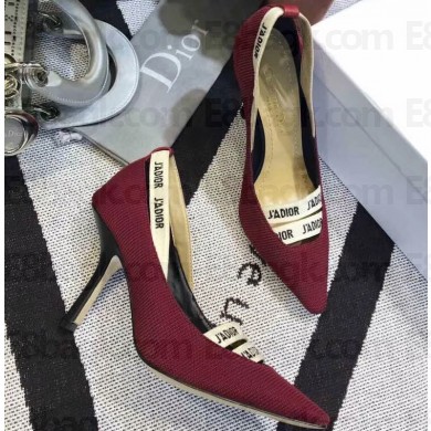 Dior Heel 9.5cm J'Adior and Double Ribbon Pumps Technical Canvas Burgundy 2019