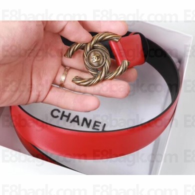 Chanel Width 3cm Braided CC Logo Buckle Leather Belt Red