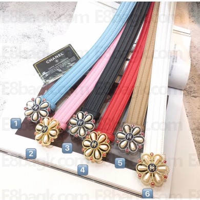 Chanel Width 3cm Pearl Flower Buckle Leather Belt