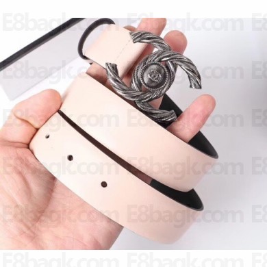 Chanel Width 3cm Braided CC Logo Buckle Leather Belt Nude Pink