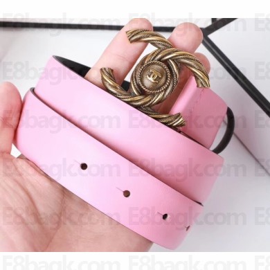 Chanel Width 3cm Braided CC Logo Buckle Leather Belt Pink