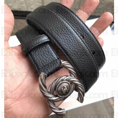 Chanel Width 3cm Braided CC Logo Buckle Leather Belt Grained Black/Silver