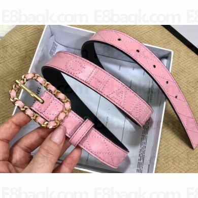 Chanel Width 2.5cm Chain Buckle Quilting Leather Belt Pink