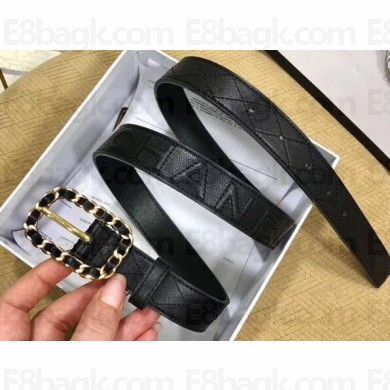 Chanel Width 2.5cm Chain Buckle Quilting Leather Belt Black