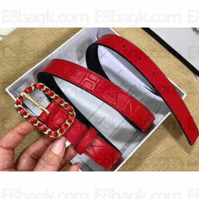 Chanel Width 2.5cm Chain Buckle Quilting Leather Belt Red