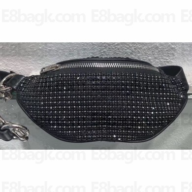 Alexander Wang Attica Fanny Pack Mini Bag with Black Crystal Rhinestone Chain Mesh 2019