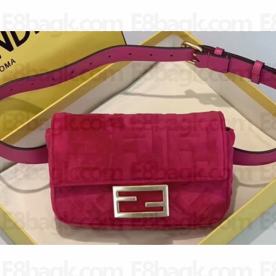 Fendi Velvet Embossed FF Motif Baguette Belt Bag Fuchsia 2019