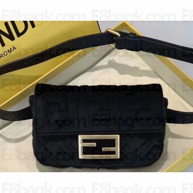 Fendi Velvet Embossed FF Motif Baguette Belt Bag Black 2019