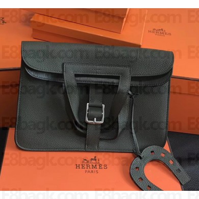 Hermes Halzan Togo Calfskin Leather Bag Dark Green