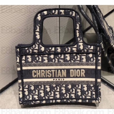 Dior Mini Book Tote Bag In Embroidered Oblique Canvas Blue 2019