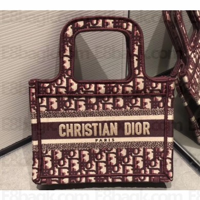 Dior Mini Book Tote Bag In Embroidered Oblique Canvas Burgundy 2019