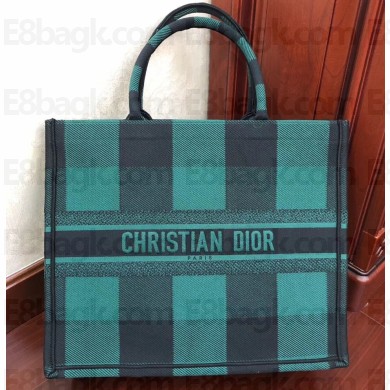 Dior Book Tote Bag In Embroidered Canvas Check Green 2019