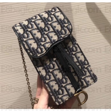 Dior Saddle Mini Phone Bag In Oblique Canvas Blue 2019