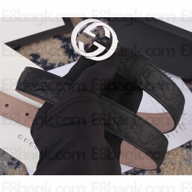 Gucci Width 2.5cm Signature Leather Belt Black with Interlocking G Buckle