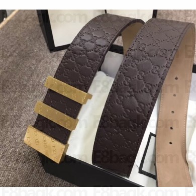 Gucci Width 3.8cm Signature Leather Belt Coffee with Logo Buckle