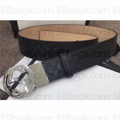 Gucci Width 4cm Signature Leather Belt Black with Interlocking G Buckle