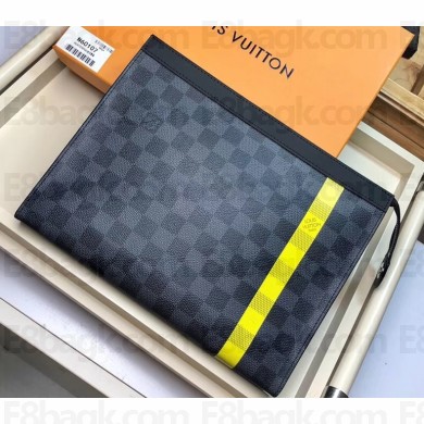 Louis Vuitton Pochette Voyage MM Bag Damier Graphite Canvas N60107 Yellow Stripe